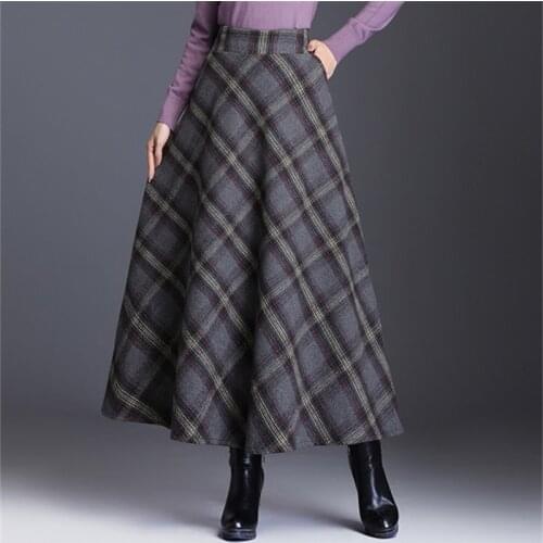 Neophil England Style Plaid High Waist Ankle-Length Skirts Woolen Plus Size 3XL A-Line 2021 Winter Women Tartan Longa Saia S1735