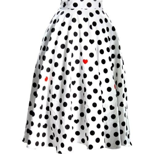 Customize Made Women Summer New Fashion Casual Plus Size 3XS-10XL Empire Waist Polka Dot Heart Print A Line Skirt