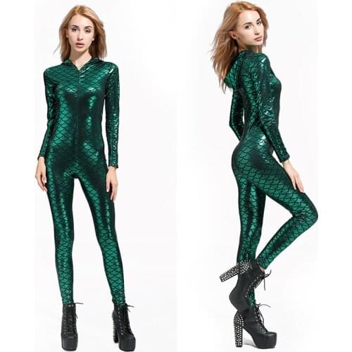 Women Mermaid Printing Bodysuits Tight Cosplay Party Costume Scales Fitness Jumpsuits Casual Outdoor Sports Romper Female Outfit