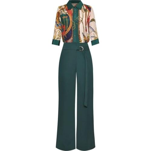 QUALITY Newest HIGH 2021 Designer Runway Suit Set Womens 3/4 Sleeve Vintage Floral Blouse Shirt pantS Set