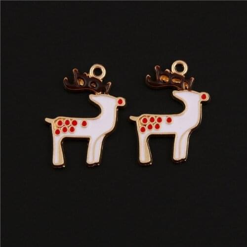 10pcs Gold Enamel Christmas Reindeer Charms Holiday Pendant DIY Jewelry Findings A3090