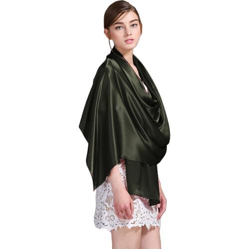 100% Silk Satin Long Scarf 55X180cm Pure Mulberry Silk Plain Color Silk Scarf Factory Direct Online Store 39 Dark Army Green