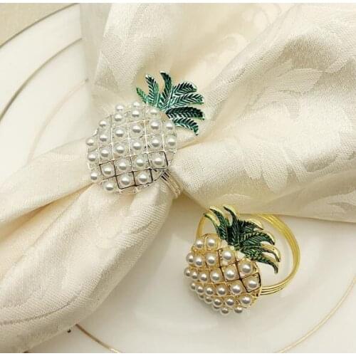 100pcs Free Shipping Imitation Pearls Gold Silver Pineapple Napkin Rings for Wedding Dinner Table Decoration Accessories