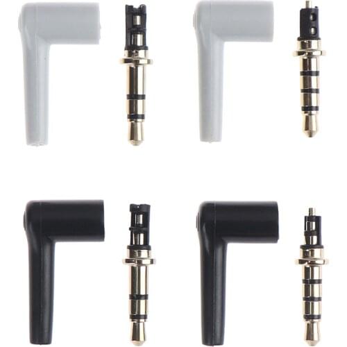 2pcs/lot Black White Audio Plugs 90 Degrees 3.5mm stereo headset plug jack 3 4 pole 3.5 Gold Plated Jack Adaptor Connector