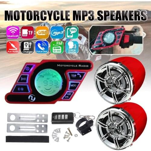 2Pcs Amplifier Motorcycle Speaker with Holder Motorbike Handlebar System bluetooth USB FM MP3 Remote Mic motorcycle audio kit