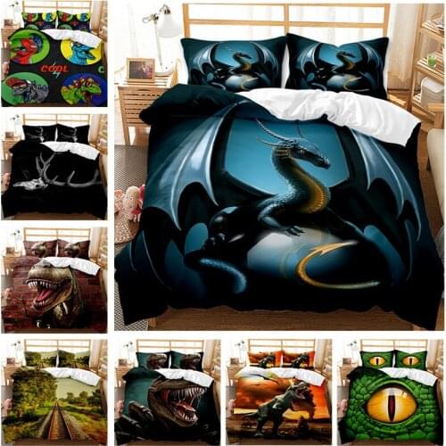 3D Dinosaur Family Bedding Set For Kids Cartoon Printed Bed Cover Single Boys Duvet Cover Set Double Size Bedclothes