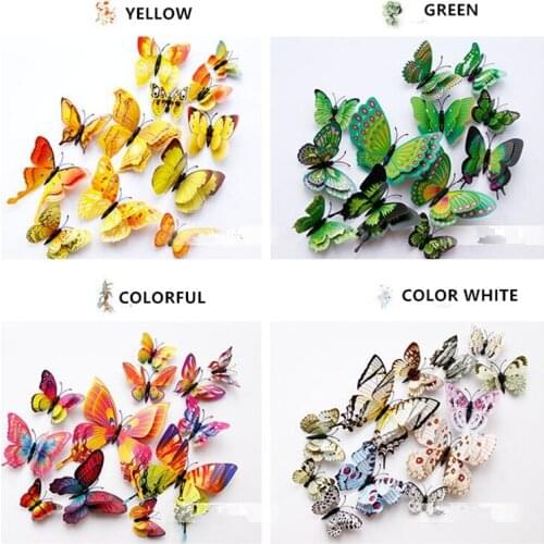 3D Artificial Butterfly Wall Sticker Plastic Creative Decoration Living Room Bedroom Magnetic Stickers Refrigerator Stickers New