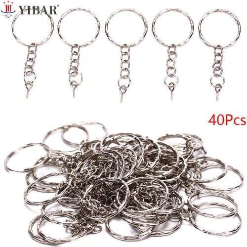 40Pcs /set Polished Key Ring Screw Eye Short Chain Split Ring Connector DIY Jewelry Keychain Keyfob Accessories