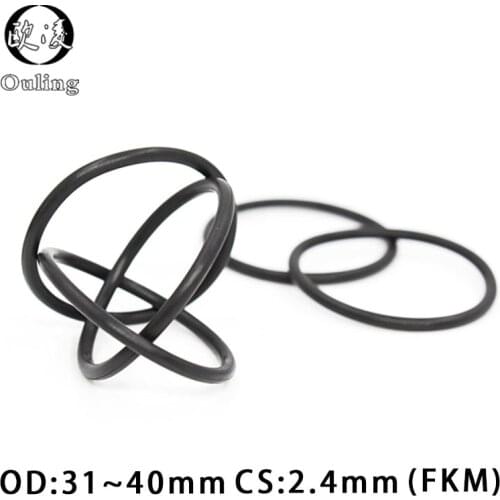 5PCS/lot Fluorine rubber Ring Black FKM Oring Seal CS:2.4mm OD31/32/33/34/35/36/37/38/39/40mm Rubber O-Ring Seal Oil Ring Gasket