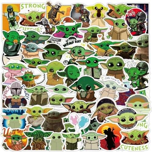 50pcs Disney Anime Baby Yoda Stickers Funny Cartoon Waterproof stickers Graffiti Cute star wars Sticker Kids Toys