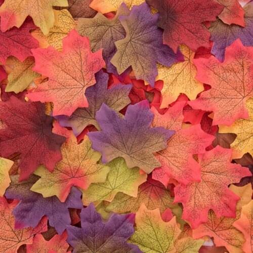 50Pcs Artificial Maple Leaves Simulation Fake Fall Leaves Autumn Leaves For Home Wedding Party Decoration Fabric Maple Leaf
