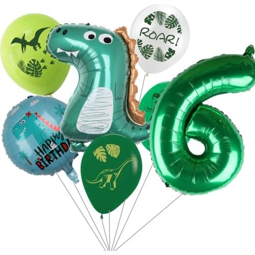 7pcs new cute dinosaur aluminum foil balloon 12 inch cartoon pterosaur latex balloon set for kids birthday party decor globos