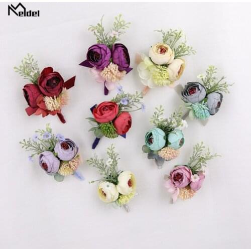 Meldel Wrist Corsage Rose Flower Groom Boutonniere Wedding Handmade Flower Bridesmaid Wrist Corsage Wedding Suit Boutonnieres