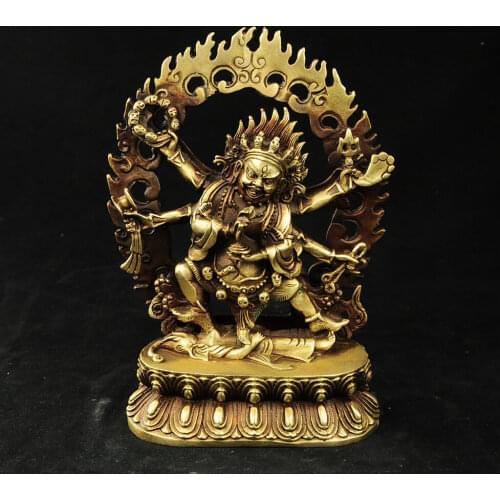 Pure buddhism brass 6 arms Mahakala Vajra King Kong Exorcism god buddha statue Garden Decoration 100% real Brass