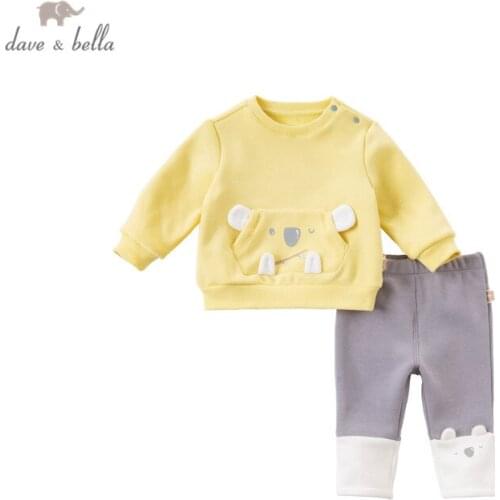 DBH15070 dave bella winter baby boys fashion cartoon print pockets clothing sets kids casual sets children 2pcs suit