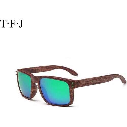 Wood Sunglasses Men Reflective Sports Sun Glasses Outdoors Square Eyewear Gafas De Sol Oculos De Sol Feminino Fashion TFJ