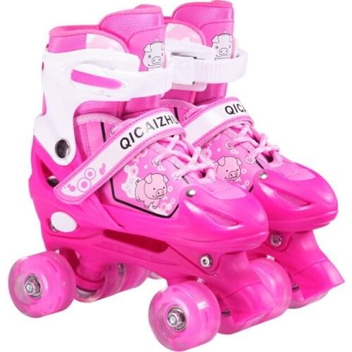 Mesh Fabric Pu Leather Children 4 Wheels Adjustable Skate Shoes Rollers Skating Roller Sneaker For Children 2 Color Size S-L