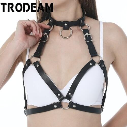 TRODEAM Erotic Leather Lingerie Harness Bra Sexy Women Body Bondage Garters For Chest Crop Top Suspenders Straps Belt fetish