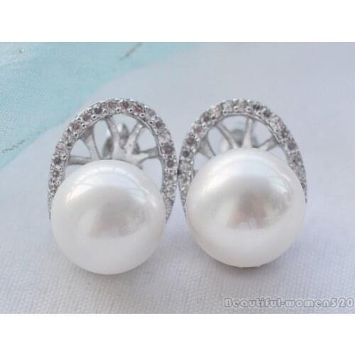 Hot sell new - WOW 12mm round white shell pearl oval inlay hook earring