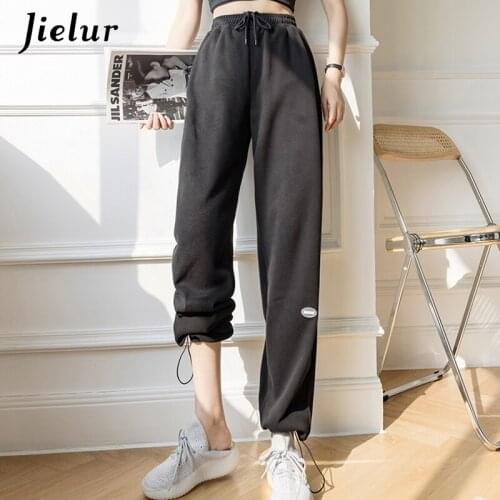 Jielur Spring Pure 4 Colors Pants Women Loose Comfortable Sports Harem Pants Drawstring Casual Applique Sweatpants Trousers