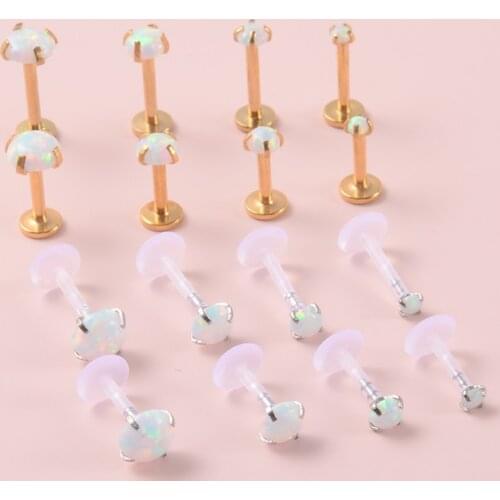 Chuanci 2 Pc Opal Stone 316L Steel Labret Lip Bar Ring Piercing Ear Cartilage Tragus Earring Body Piercing Jewelry 16G