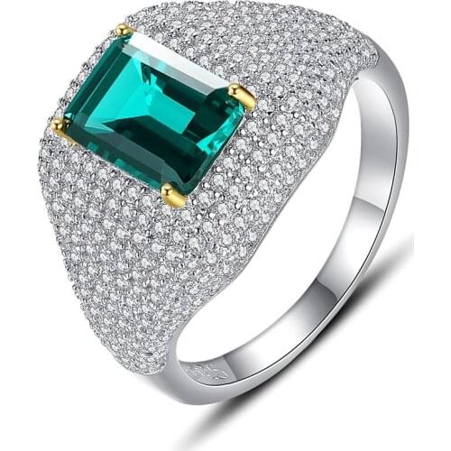 MIQIAO S925 Sterling Silver Emerald Luxury Full Crystal Vintage Boho Bague Rings for Women Wedding Couple Friends Gift Jewelry