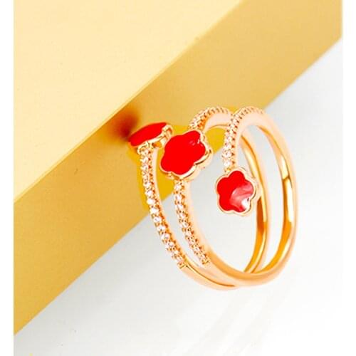 TIRIM Trendy Three Line Color Flower Charm Cubic Zirconia Finger Rings for Women and Girls Crystal Fashion Jewelry Gifts