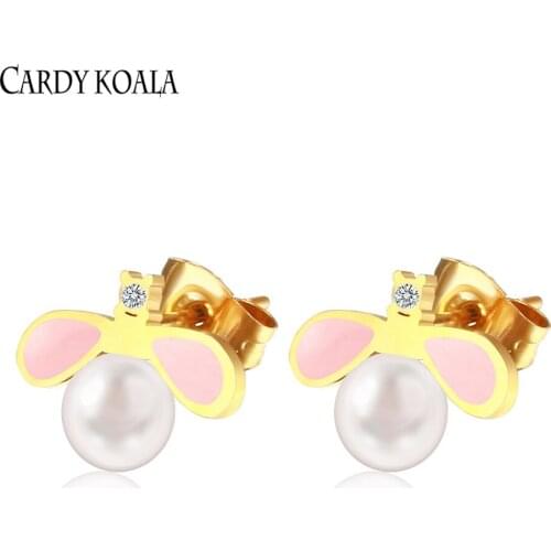 Cardy Koala Fashion gold Earrings 2019 Stainless Steel pearl Earrings