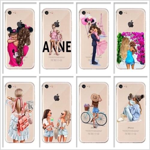 For iPhone 7 8 6 6S plus X XR XS Max Phone Case fashion Girl Baby Mom Women Soft Cover For Apple 5 5s se 10 Silicone shell Coque