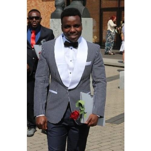 White Plaid Coat With Black Pant Men Suits Custom Made Tuxedos Masculino Man Wedding Blazer 2 Pieces (Jacket+Pants+Tie)