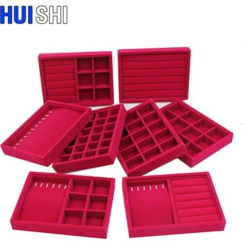 Soft Red Color Handmade DIY Jewelry Organizer Drawer Jewellery Box Earring Ring Holder Necklaces Pendants Bracelets Watches Tray