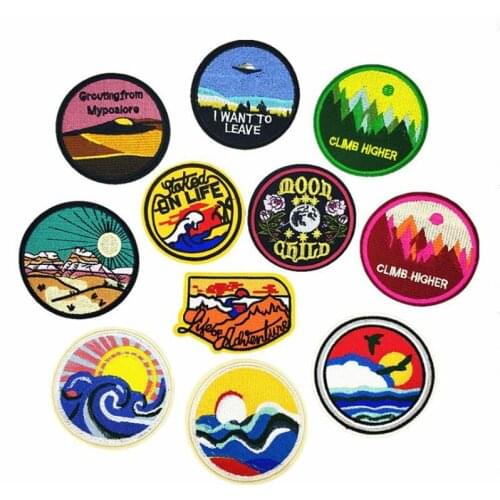 Embroidery Patches for Clothing Camp Iron On Patch Punk DIY Applique Clothes Stickers Van Gogh Star Night Mountain Wave Stripes