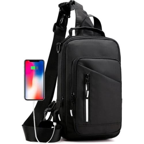 New Mens Chest Bag USB Port Multi-functional Waterprood Outdoor Fashion Cross-body Bag Travel Small Portable Shoulder Bag