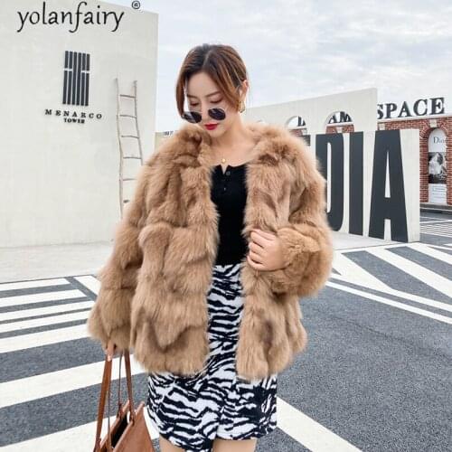 2021 New Real Fox Fur Jacket Winter Coat Women Clothes Fashion High Quality Warm Furry Fur Coats Female Korean Manteau Femme