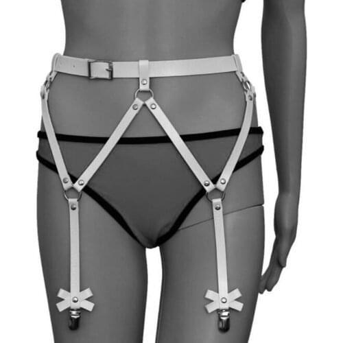 2019 new Sexy Harajuku Handmade Faux leather Bow Garter Belts Leg Rings 4 suspenders straps Women Punk O-ring waist belt