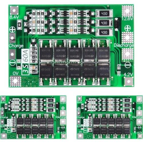 Onsale 3S 12.6V 60A Lithium Batteries Balance 18650 Li-ion Battery BMS Protection Board 4.2x6cm