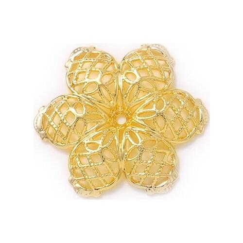 Factory Wholesale Gold And White Color Plated Brass Flower Glossy Beads Caps High Quality Diy Jewelry Accessories
