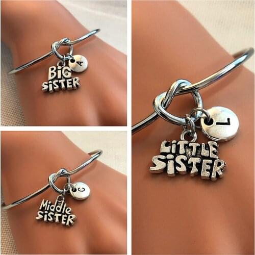 A-Z 26 Initial Letter New Fashion Personality Creative DIY Letter Big Middle Little Sisters Charm BFF Bangle Gift for Family