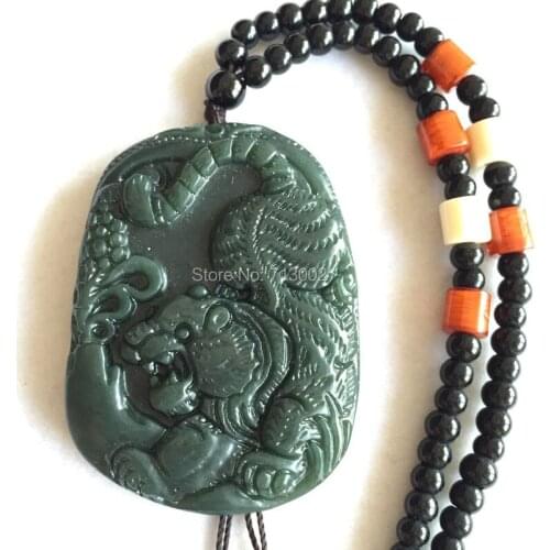 Natural bottle Green Jade Jadeite Buddha Amulet Necklace - Tiger