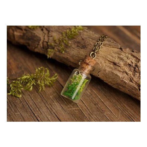 200pcs Fairy forest handmade necklace, moss wish bottle necklace, green moss pendant antique bronze necklace ( 11x22mm bottle)