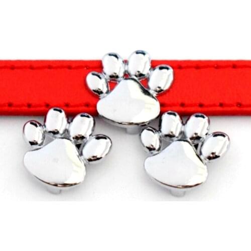 50PCS 10mm Hole Silver Dog Footprints Slide Charms Alloy Slide Beads For DIY 10mm Bracelets Wristbands Pet Collar Belt Strap
