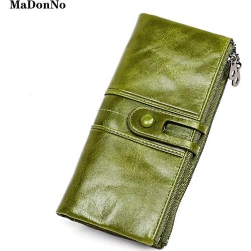 RFID Womens wallet genuine leather tri-fold wallet Fashion long coin purse Credit card holder men women purses portfel damski