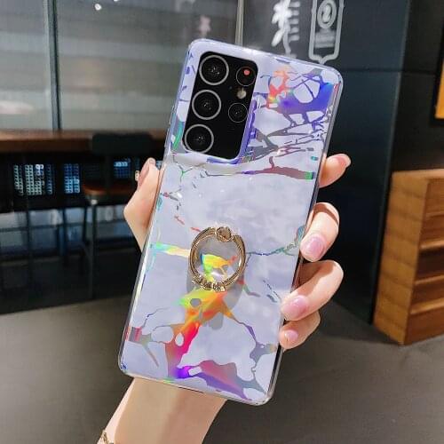 Luxury Suitable Ring Buckle Laser Marble Pattern for Samsung S20 FE S21 S8 S9 Plus A21S A50 A70 Note 10pro S7 Protective Case