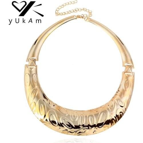 YUKAM Punk Exaggerated Big Torques Bib Collar Necklaces Indian Jewelry Gold Metal Retro Choker Maxi Statement Necklace for Women