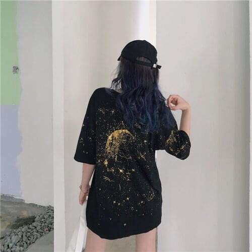 Harajuku Starry Sky T-Shirts Women Casual Short Sleeve Unisex Tees Women Clothes Fashion Loose Tops New Summer