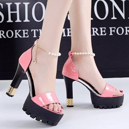 Pink white Woman platform Sandals High Heels with Fur Female Platform Pumps Women Ankle Strap Womens Wedge Shoes 2021 Summer