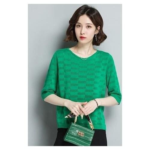 Women Spring Autumn Style Loose Knitted Blouses Shirts Lady Casual Oversize Half Sleeve O-Neck Blusas Tops DD2579