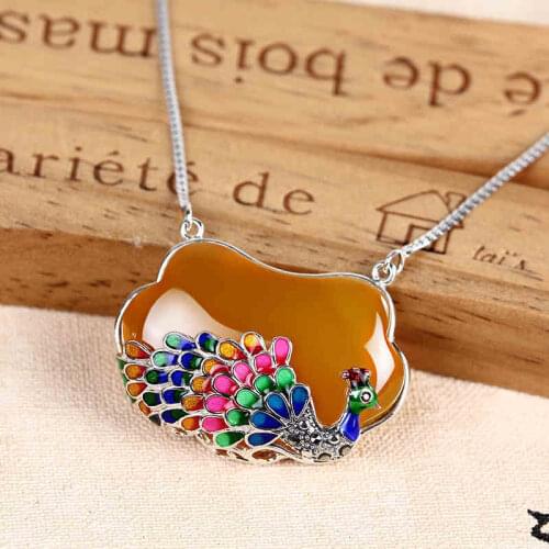 ZHJIASHUN Retro 100% 925 Sterling Silver Natural Chalcedony Flower Pendant Necklace Gemstones Pendants Jewelry For Women