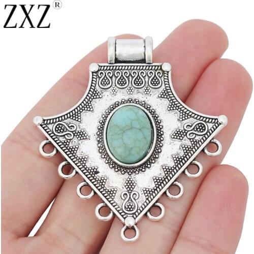 ZXZ 2pcs Large Turquoise Chandelier Connector Charms Pendants for Necklace Jewelry Making Findings 58x52mm