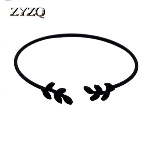 ZYZQ Easy Simple Plant Leaf Shaped Open Bangle Lovely Wedding Engagement Accessories Jewelry Cute Birthday Gift For Firlfriend